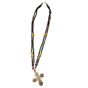 Multicolor Beaded Necklace with Silver Pendant